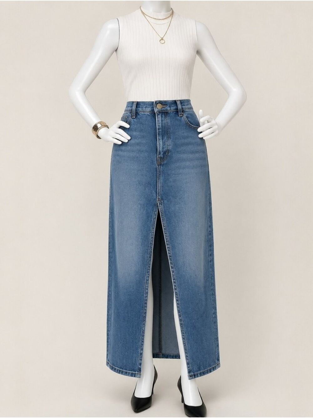 KanCan XL NWT 90s Denim Maxi Skirt Front Slit 100% Cotton Y2K
